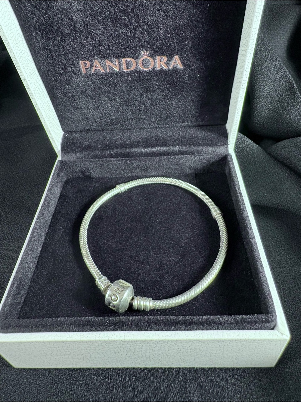 Pandora Silver Snake Chain Bracelet with Logo Barrel Clasp 19cm